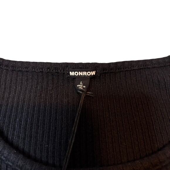 Monrow Black Ribbed Cutout Long Sleeve Bodycon Mini Dress L NWT - Picture 6 of 8